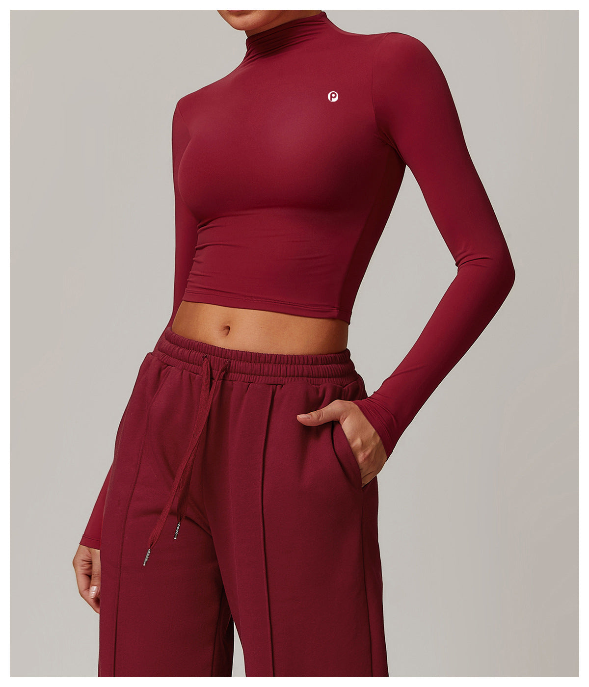 Slim Fit Cropped Long Sleeve with High Neck Red