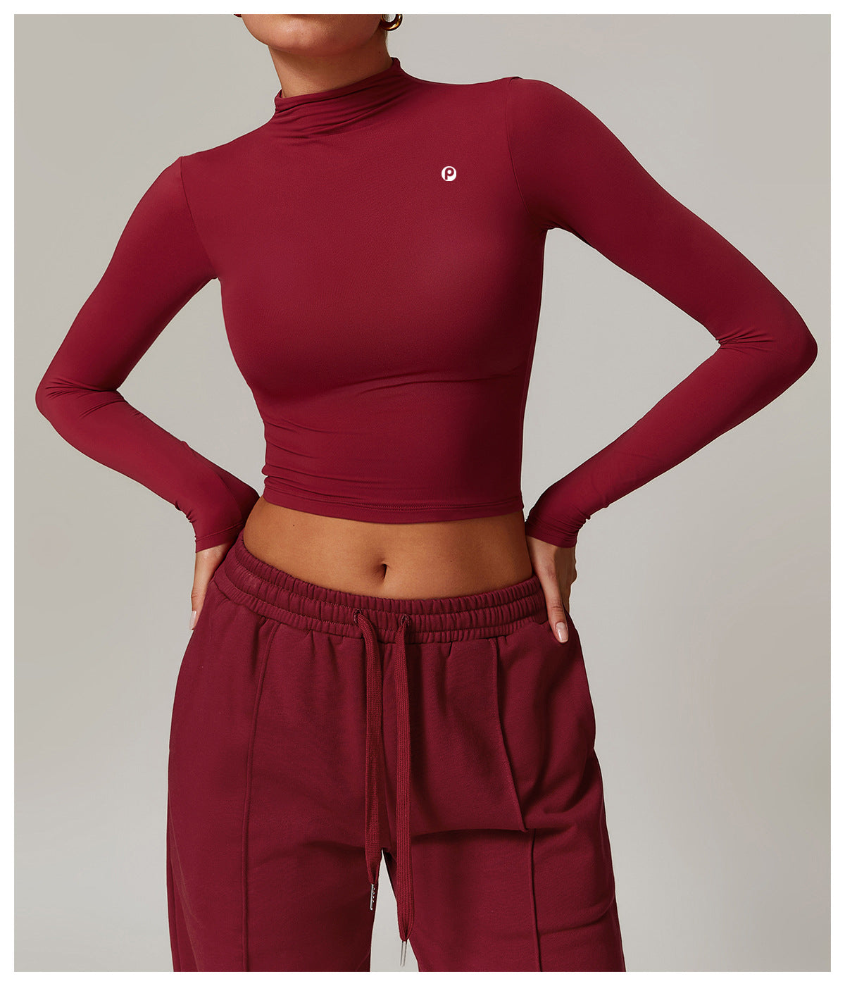 Slim Fit Cropped Long Sleeve with High Neck Red