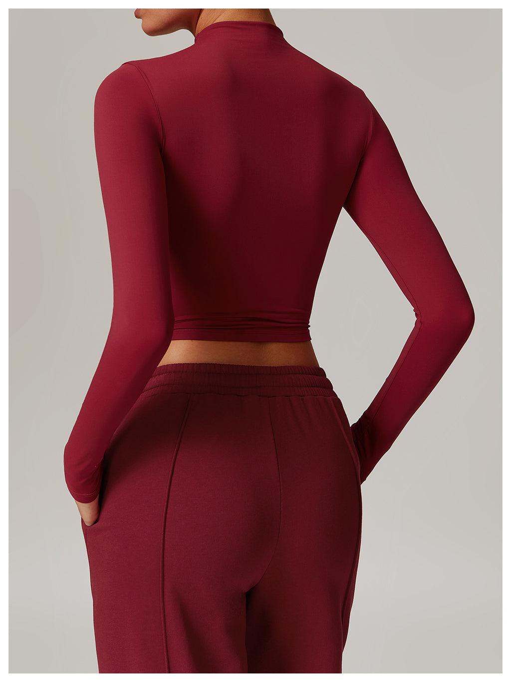 Slim Fit Cropped Long Sleeve with High Neck Red