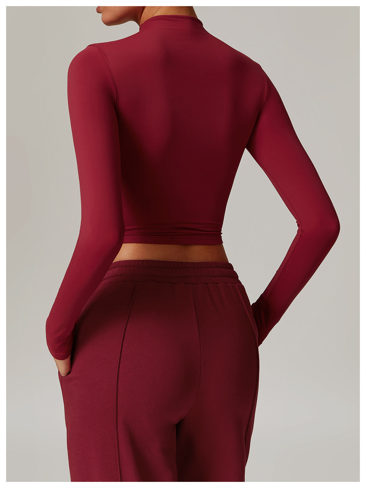 Slim Fit Cropped Long Sleeve with High Neck Red