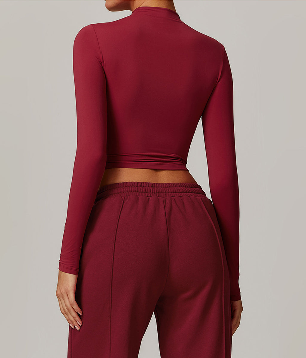 Slim Fit Cropped Long Sleeve with High Neck Red