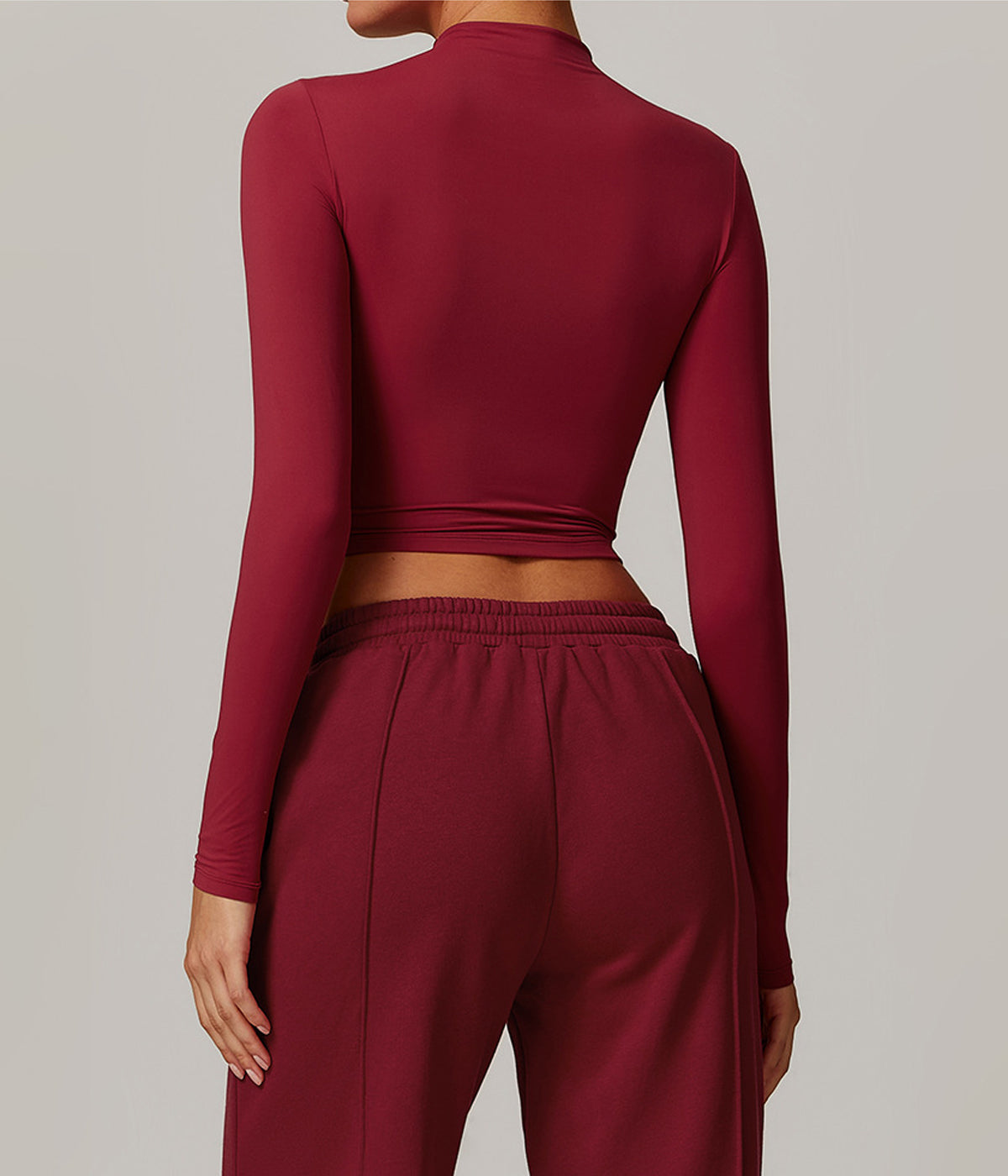 Slim Fit Cropped Long Sleeve with High Neck Red