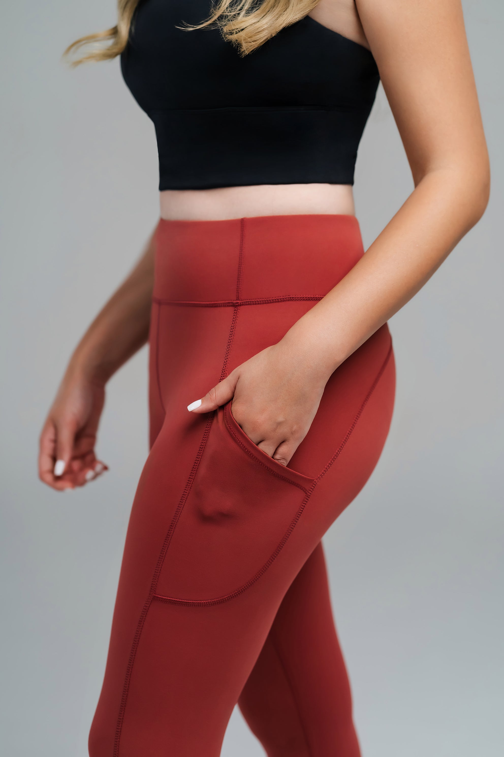 SOFTREME. Red Merlot Ultrasoft Leggings with side pockets