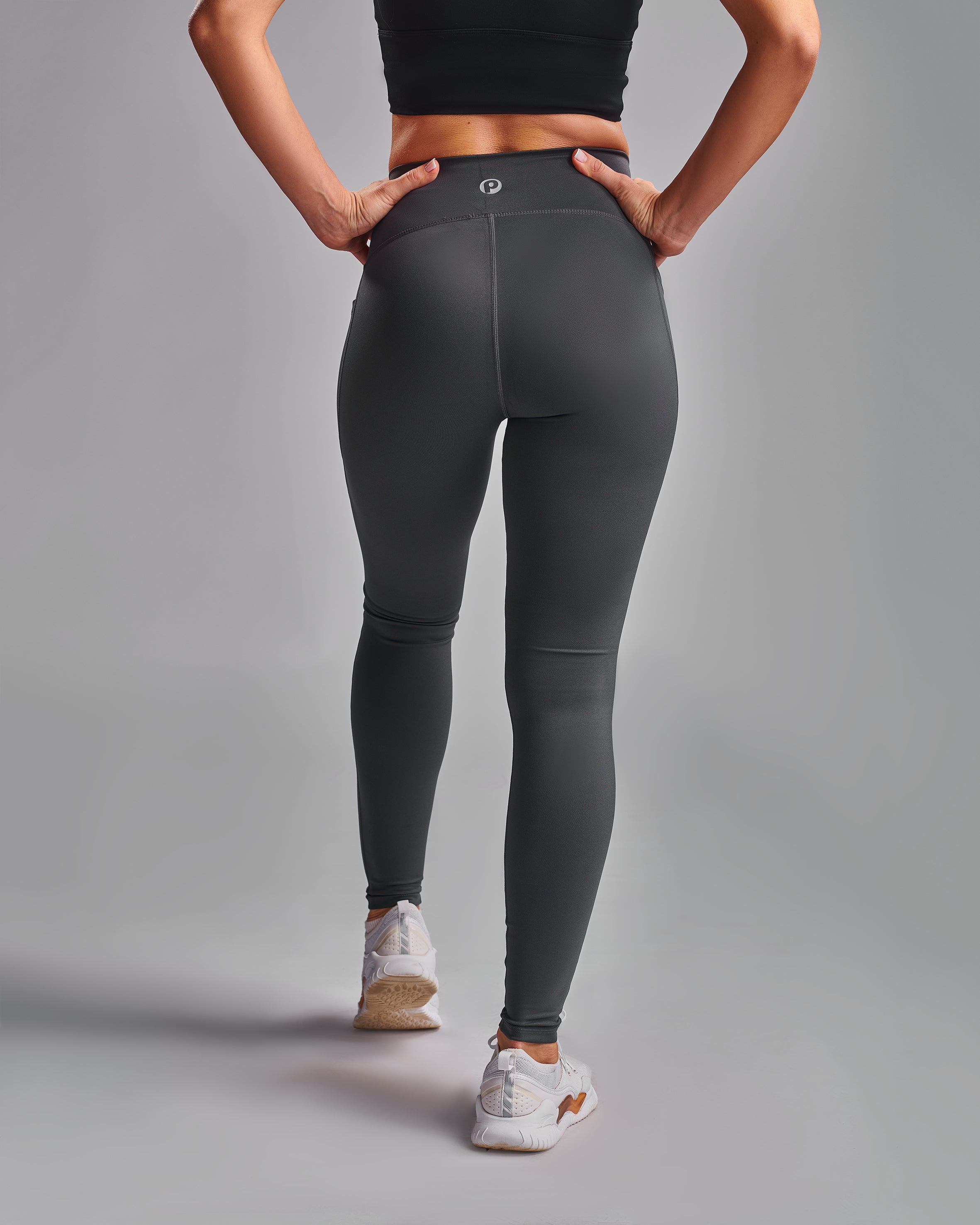 Align Leggings. Grey Ultralux fabric with side pockets.