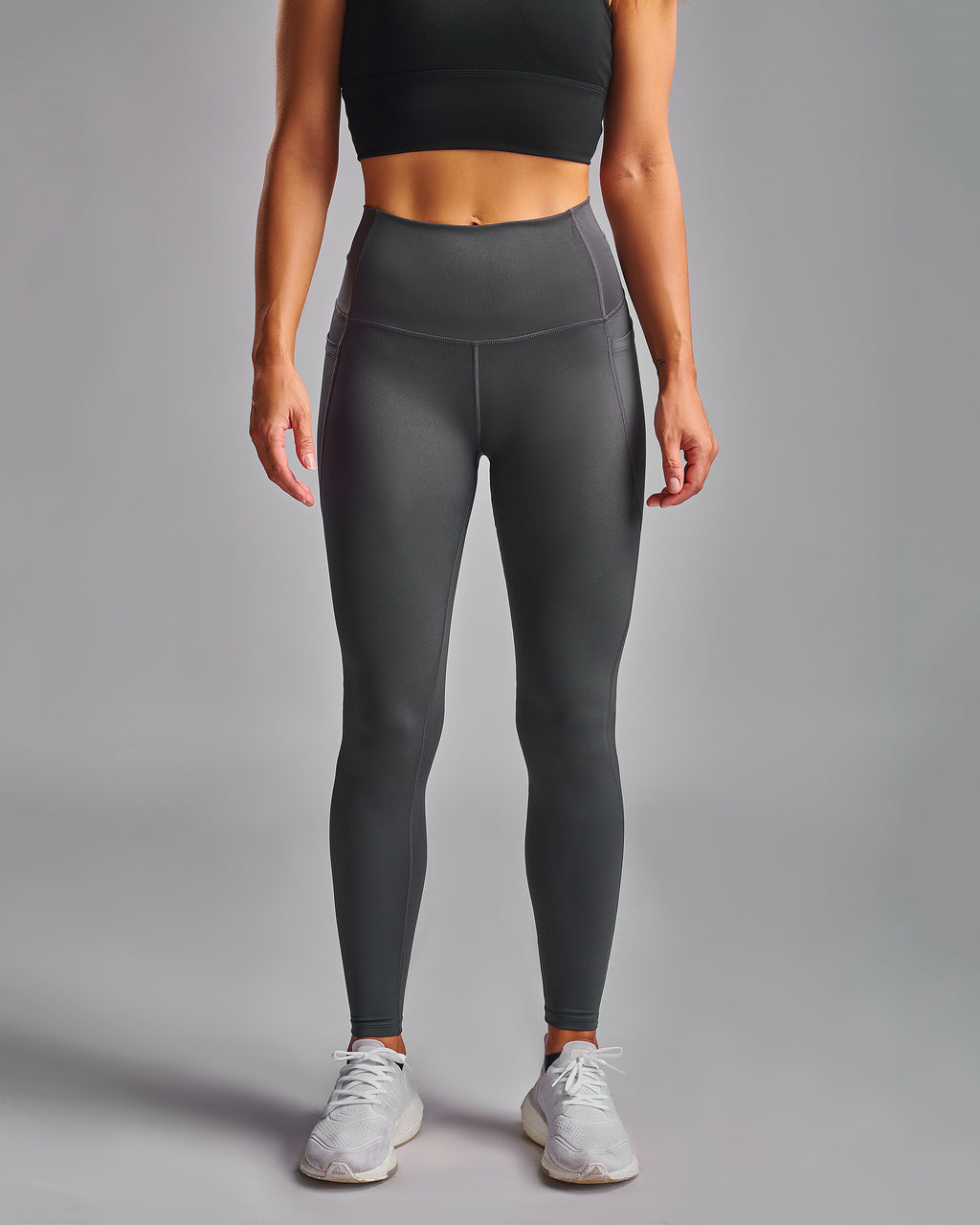 Align Leggings. Grey Ultralux fabric with side pockets.